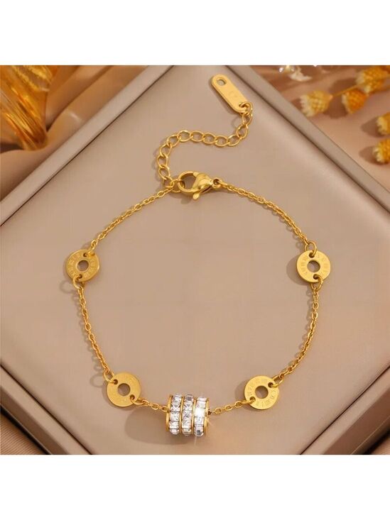 Jewelry - Gold Tone Roman Numeral Chain Bracelet | Zircon Accent Detail | Elegant Minimal